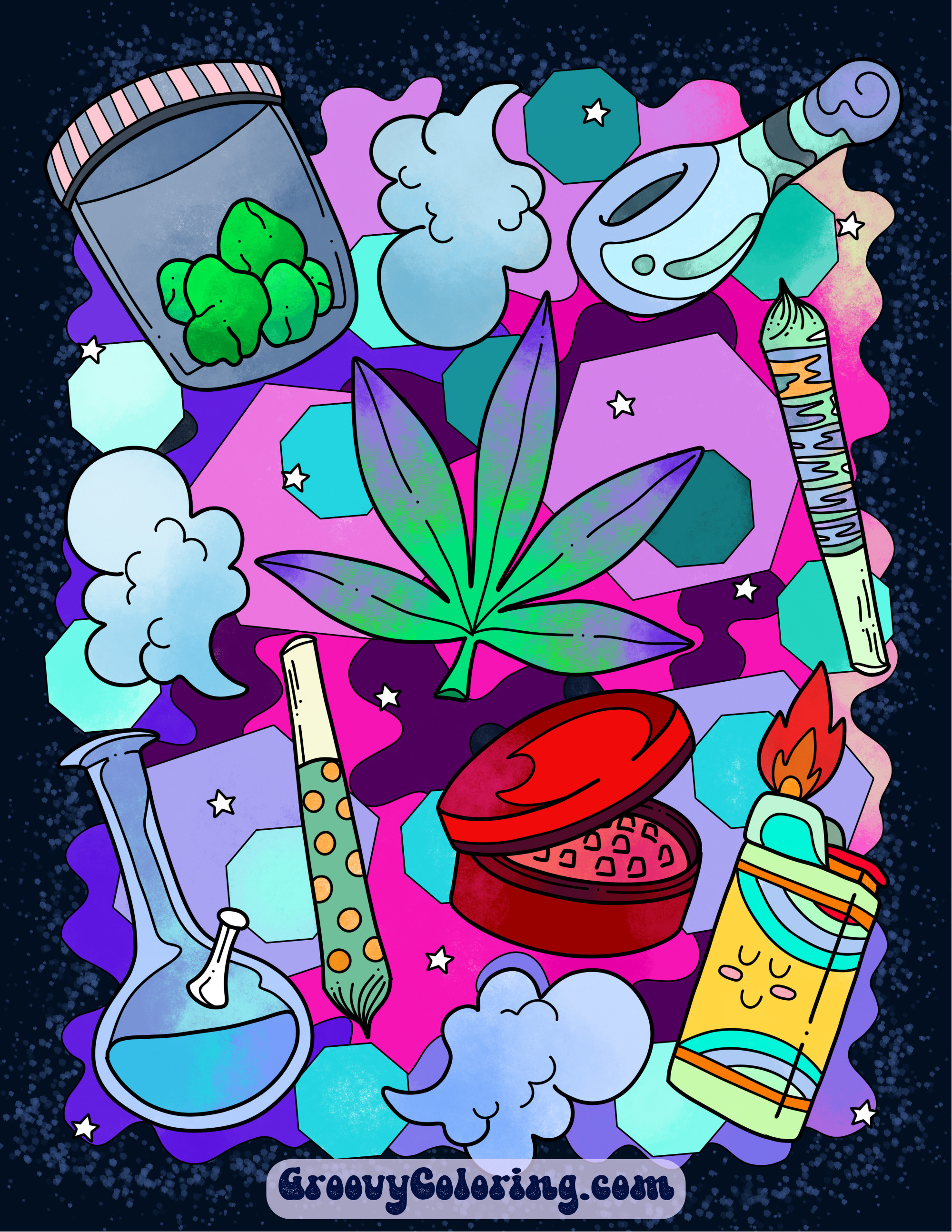 Kawaii stoner coloring page